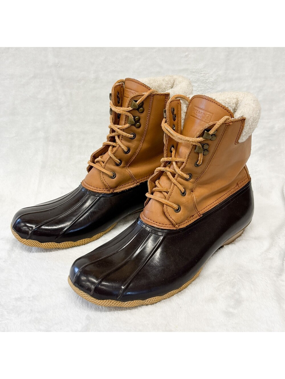Sperry Top-Sider Duck Boots Womens Sz 12M Tan/Dark Brown Saltwater J14-61458